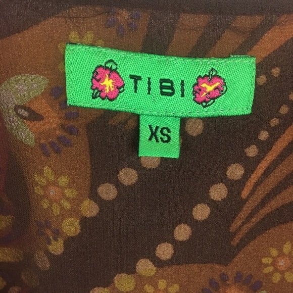 Tibi Pink & Brown Dark Floral Tropical Print Short Sleeve Wrap Front Top XS - Picture 6 of 7